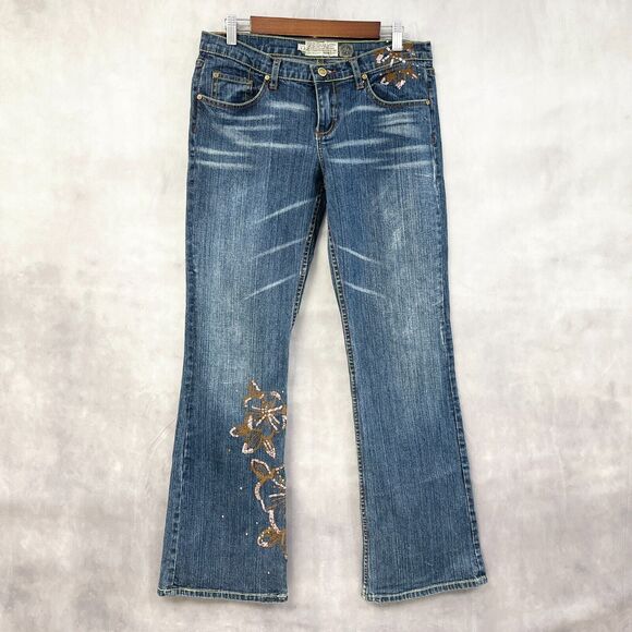 Y2K American Rag CIE Jeans Womens 9 Boot Cut Sequin Low Rise Western Retro Bling - Picture 1 of 11